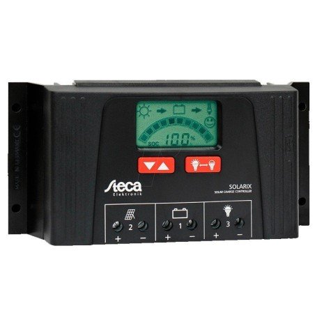 Regulador Solar 25A PWM 12/24V | Steca SOLARIX 2525 con pantalla LCD y USB integrado