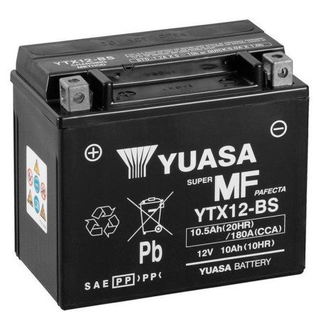 Yuasa YTX12-BS | Batería moto 12V 10Ah Positivo izquierda (Pack ácido incluido)