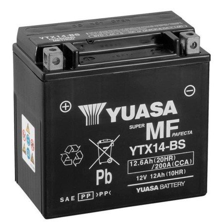 Yuasa YTX14-BS | Batería moto 12V 12Ah Positivo izquierda (Pack ácido incluido)