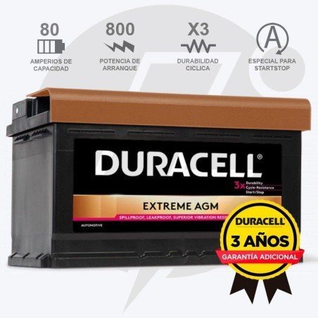 Duracell DE80AGM | Batería 80Ah 800A Extreme AGM