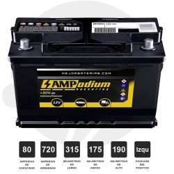 Batería coche 80Ah 720A Positivo izquierda | 315x175x190 AMPodium Batteries