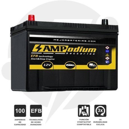 Batería coche 100Ah 760A EFB Positivo izquierda | AMPodium Batteries StartStop