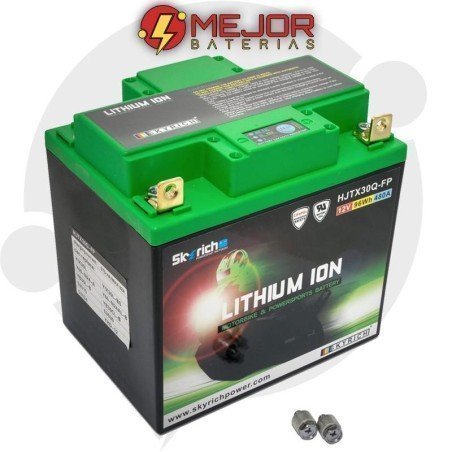 Skyrich HJTX30Q-FP Litio moto | Batería de Litio (Impermeable + indicador Led + terminales intercambiables)